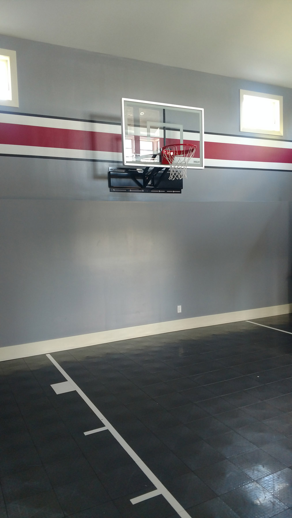 Indoor Sports Room® flooring, Basketball hoop