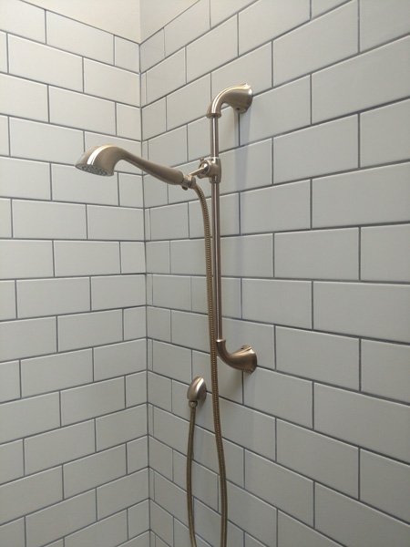 Large subway tiled shower