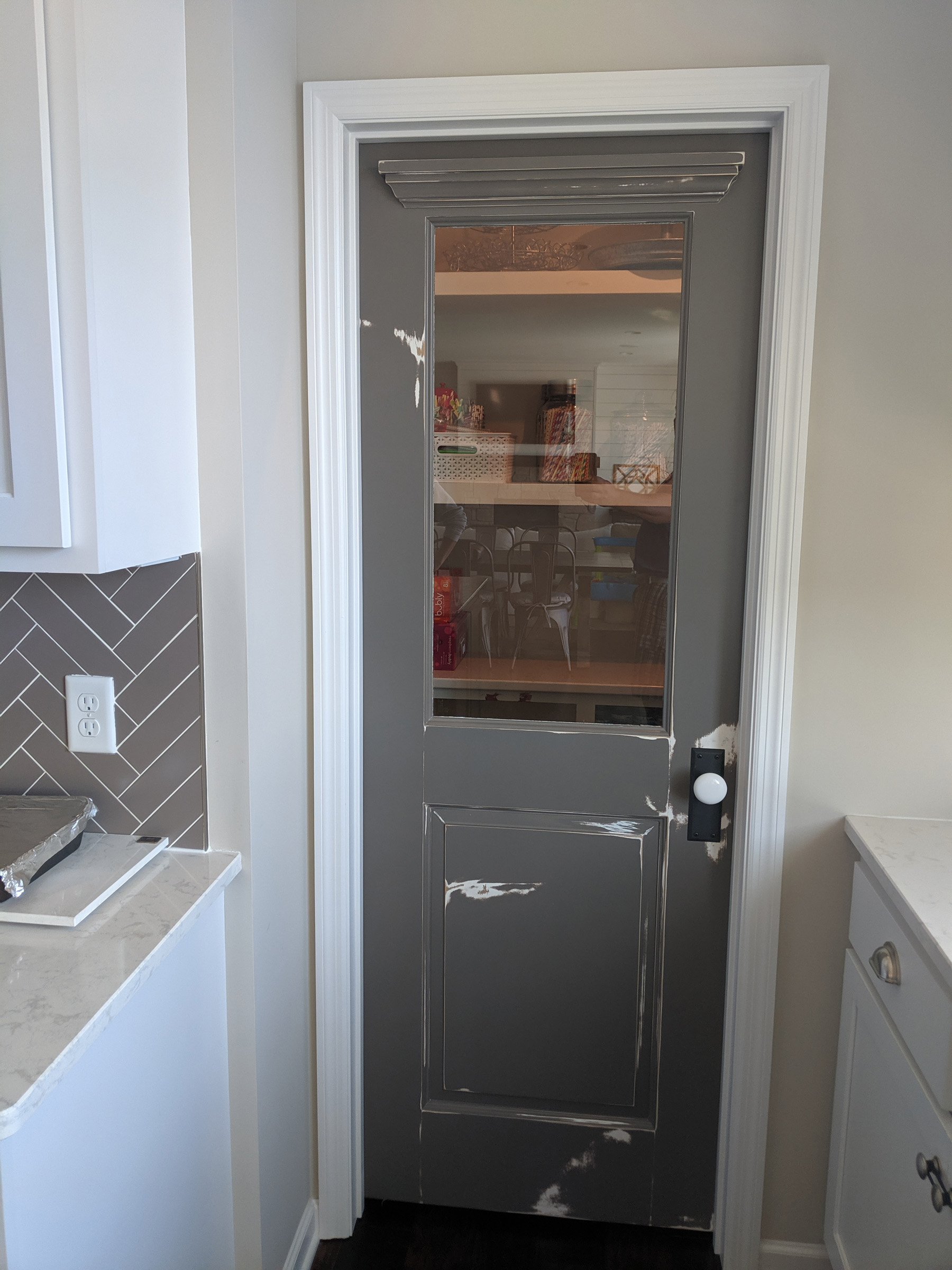 Kitchen Pantry w/ custom distressed glass door
