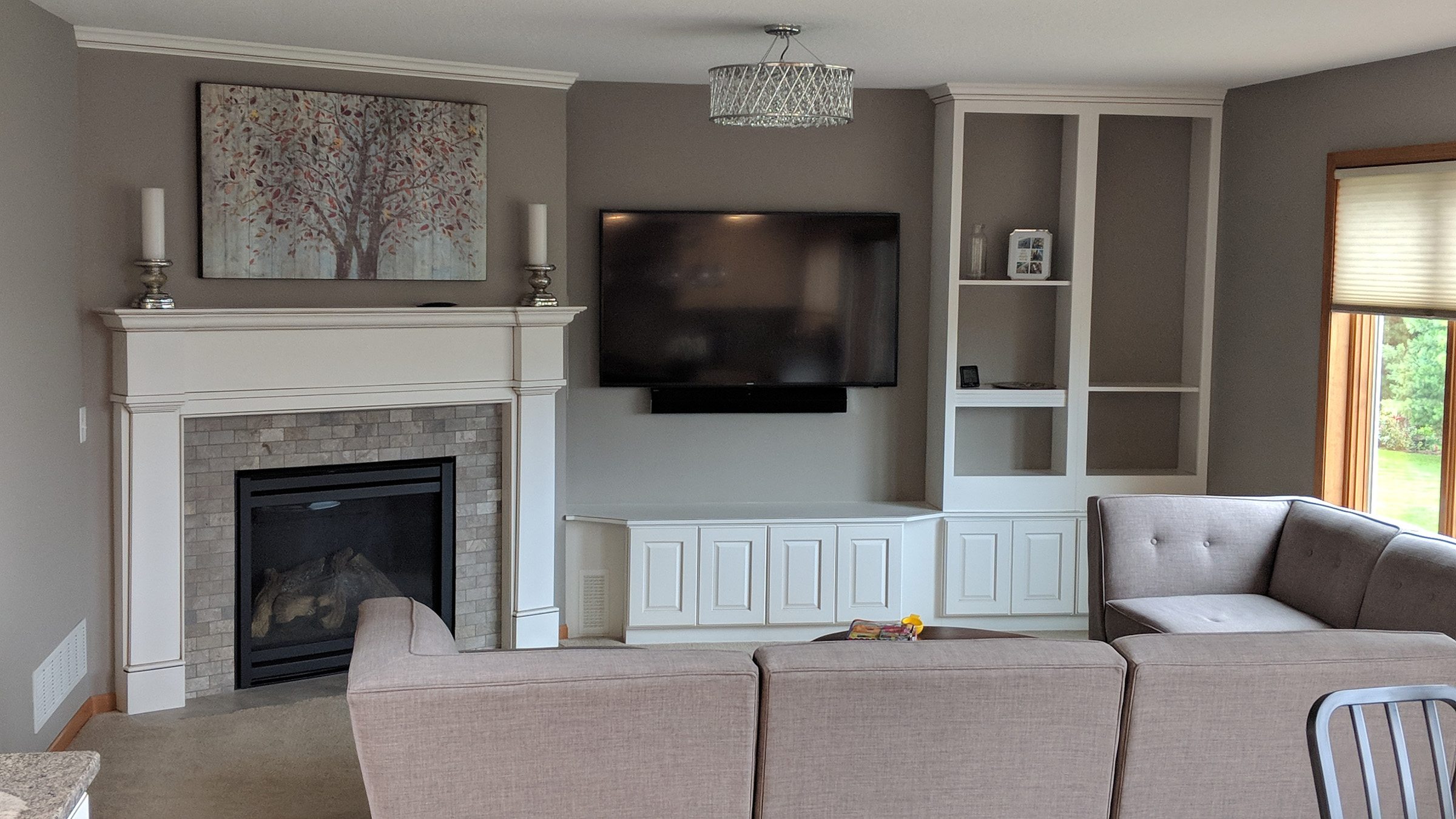 Media wall with built-ins and wall mounted TV