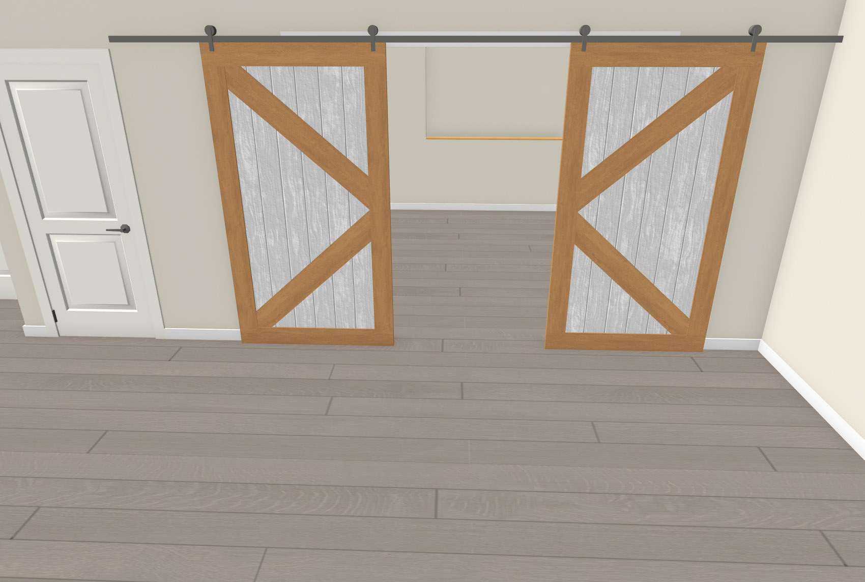 Blaine Lower Level Finish 3D Barn Doors Plan