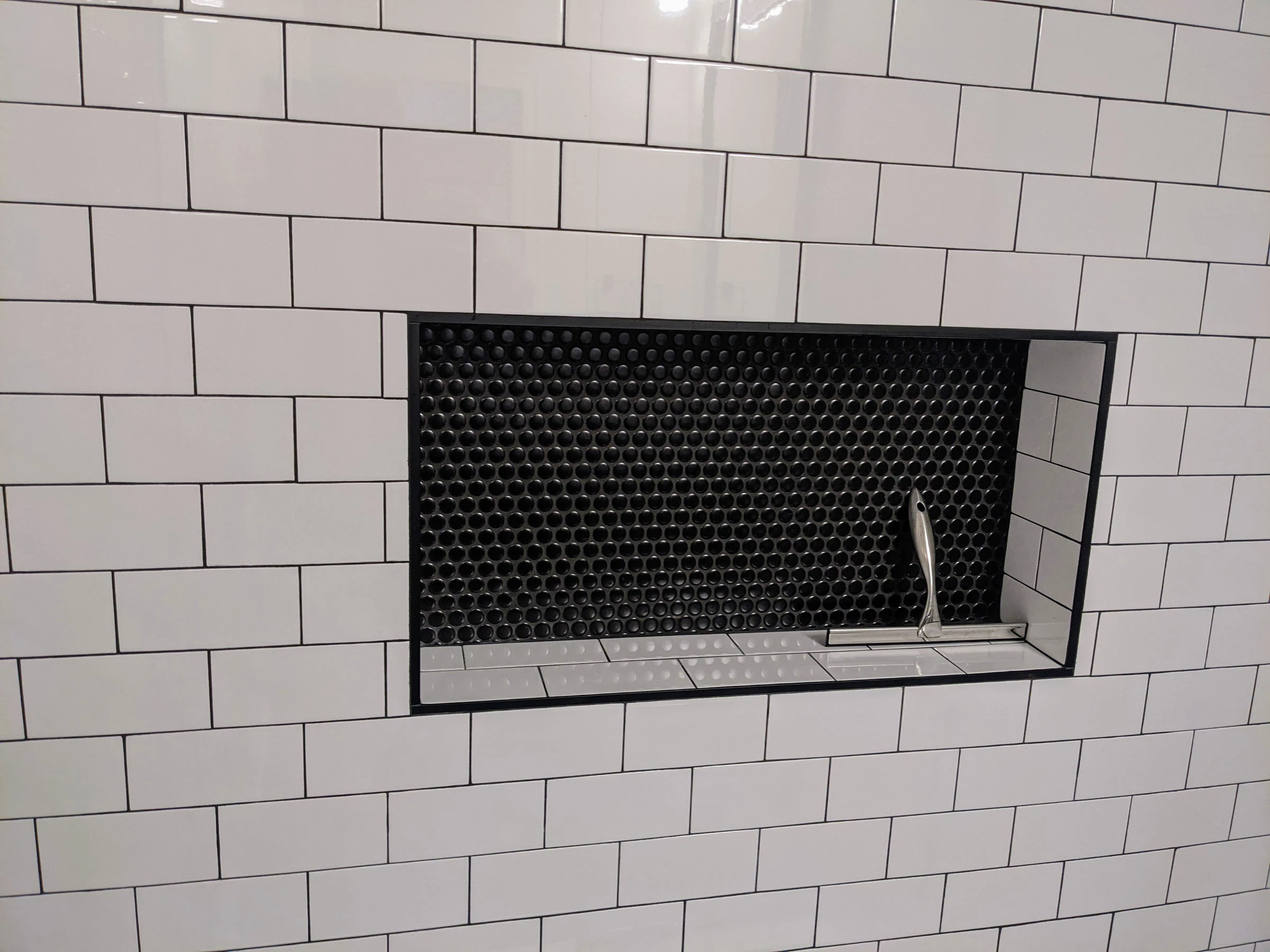 Subway Tile Shower w/ black accents