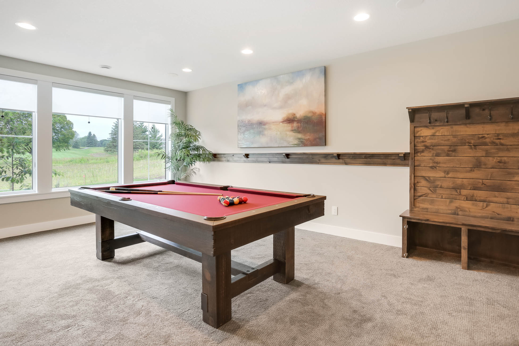 Pool table game area with a view