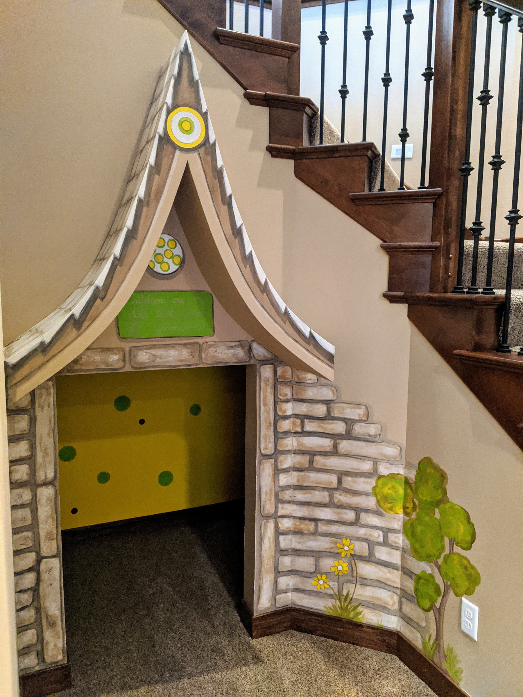 Lower Level Kids Play Room Under Stairs